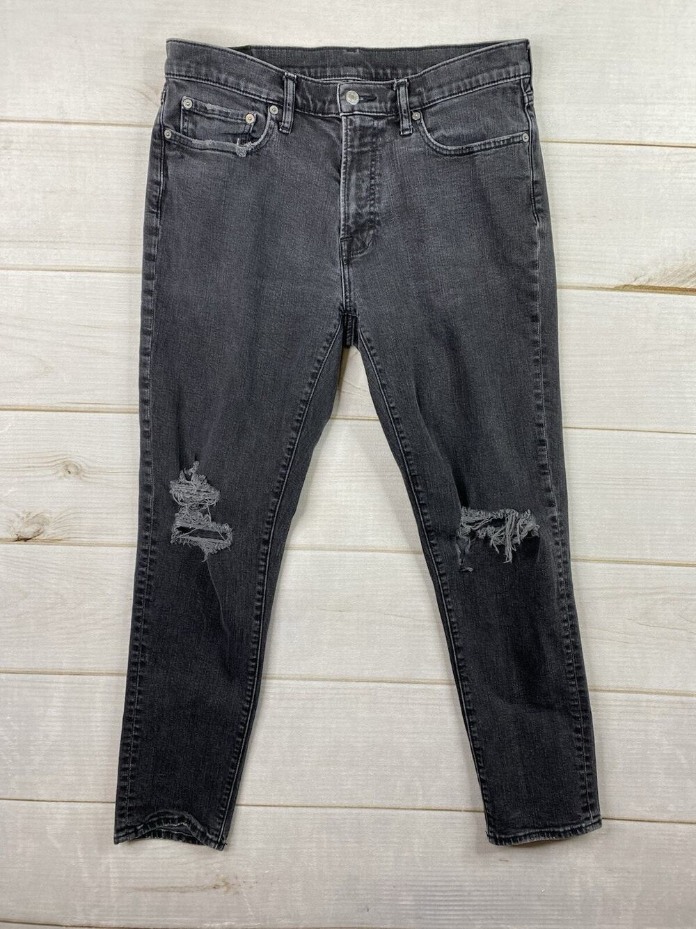 Abercrombie & Fitch Jeans Mens 33 x 32 Black Slim Taper Stretch Distressed Zip